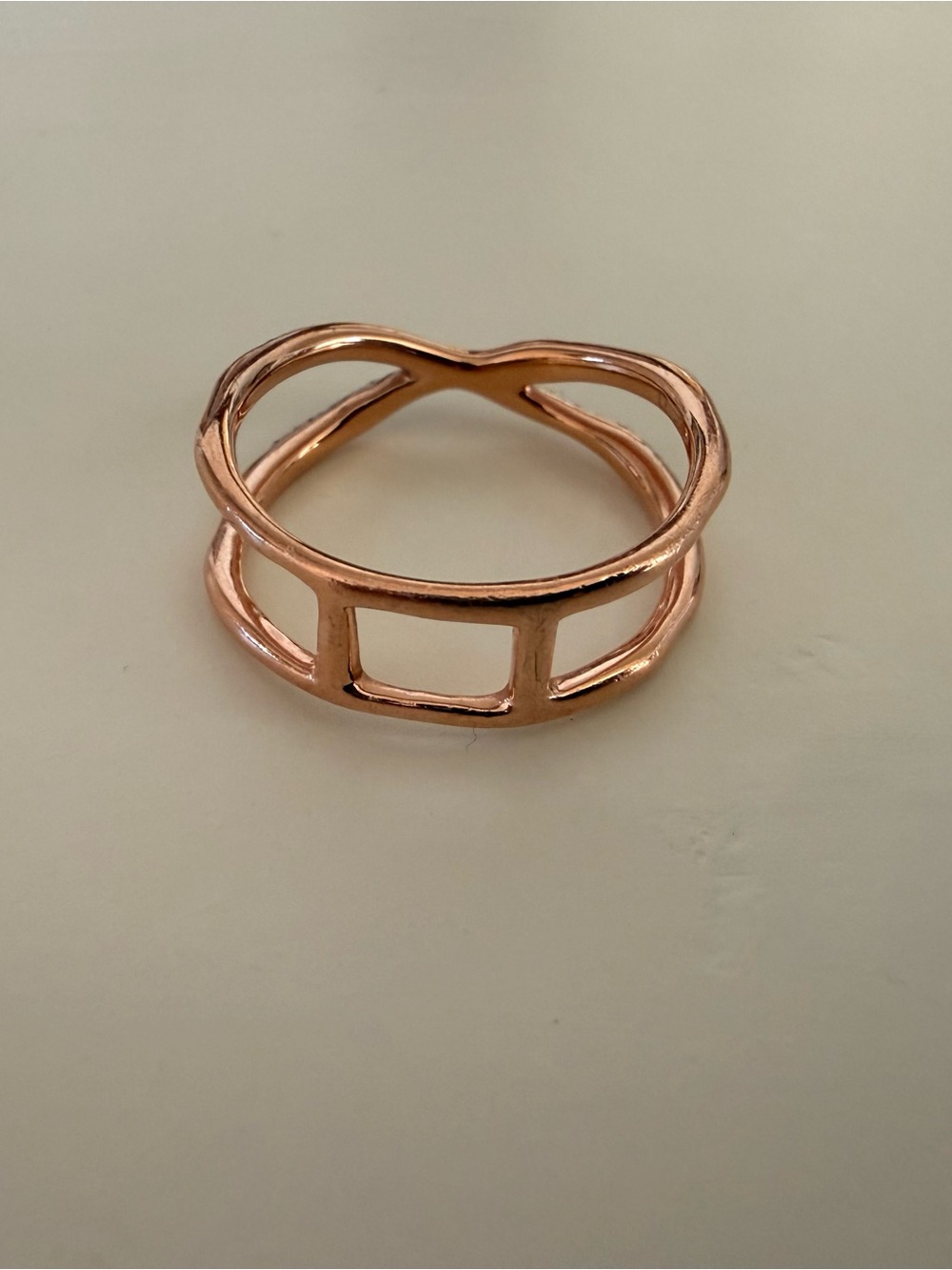 Monica Vinader Riva Wave Cross Ring - 18K Rose Gold Vermeil & Diamond Sz 9 - Picture 4 of 7